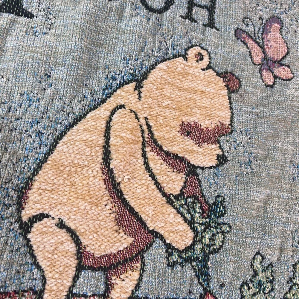 Vtg Disney Winnie the Pooh Garden Woven Tapestry Wall Hanging Crown Crafts 24x32